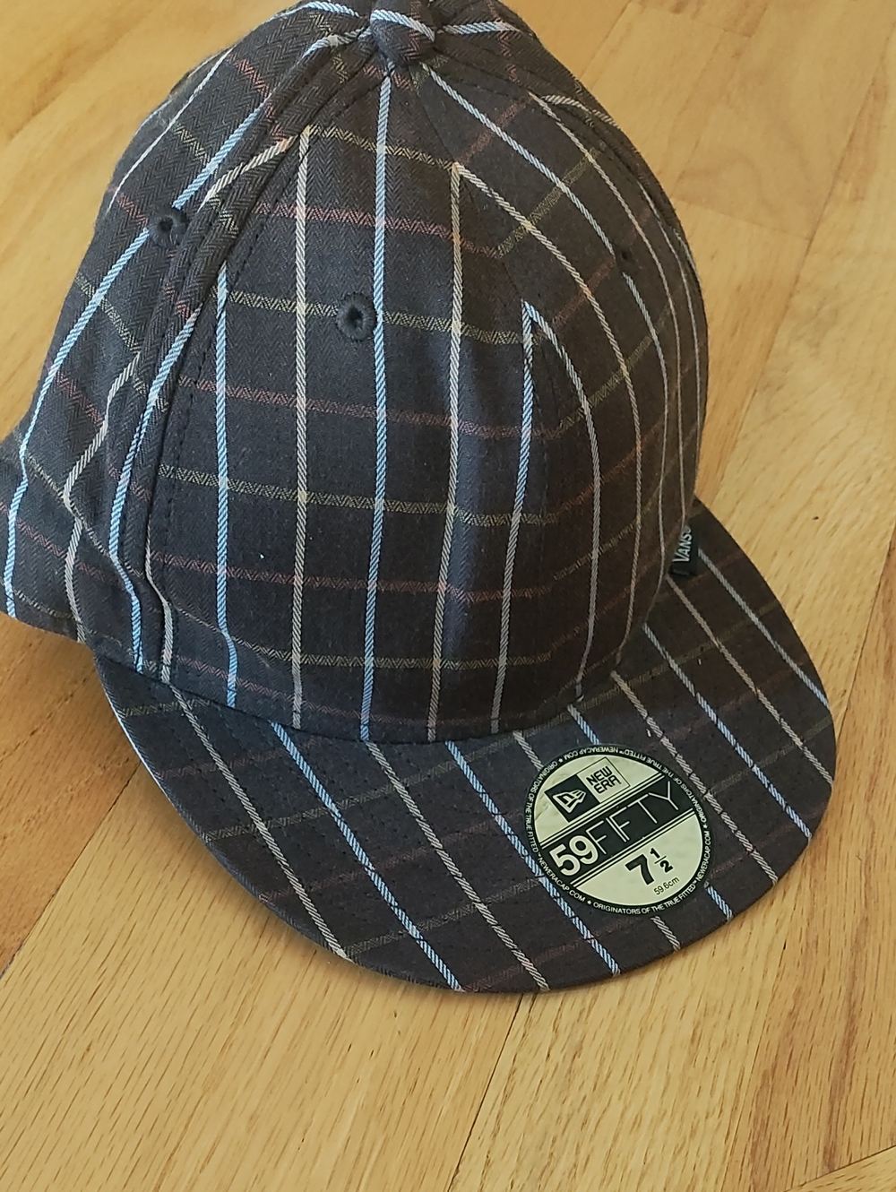 Vans Brown Plaid Hat with Blue, Orange and Yellow Stripes